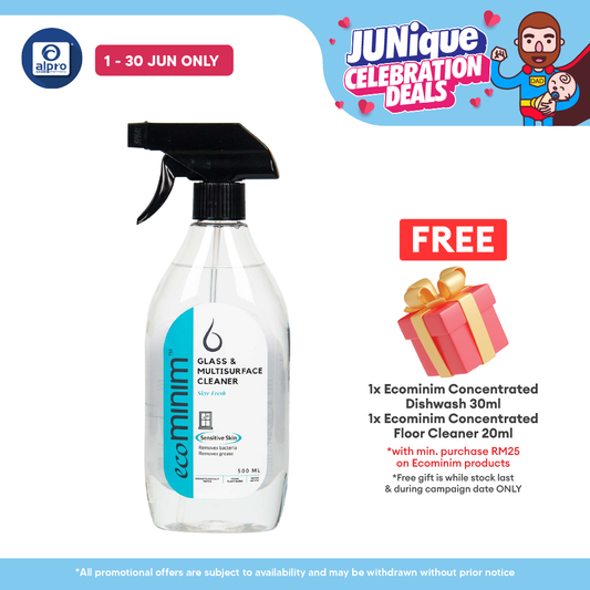 Ecominim Glass & Multi Cleaner - Skye Fresh 500mL | Non-Corrosive Solution & Fast-Drying Formula ECOMINIM
