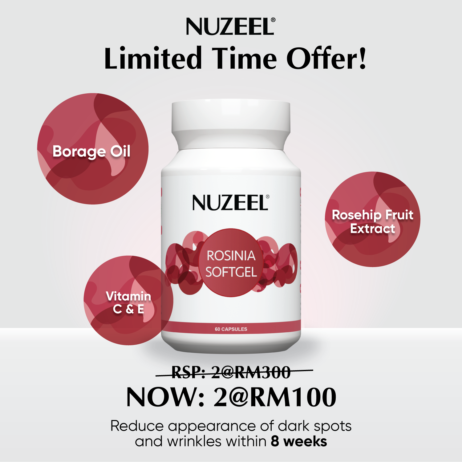 Nuzeel Rosinia 60s | Skin Nutrition Support Nuzeel