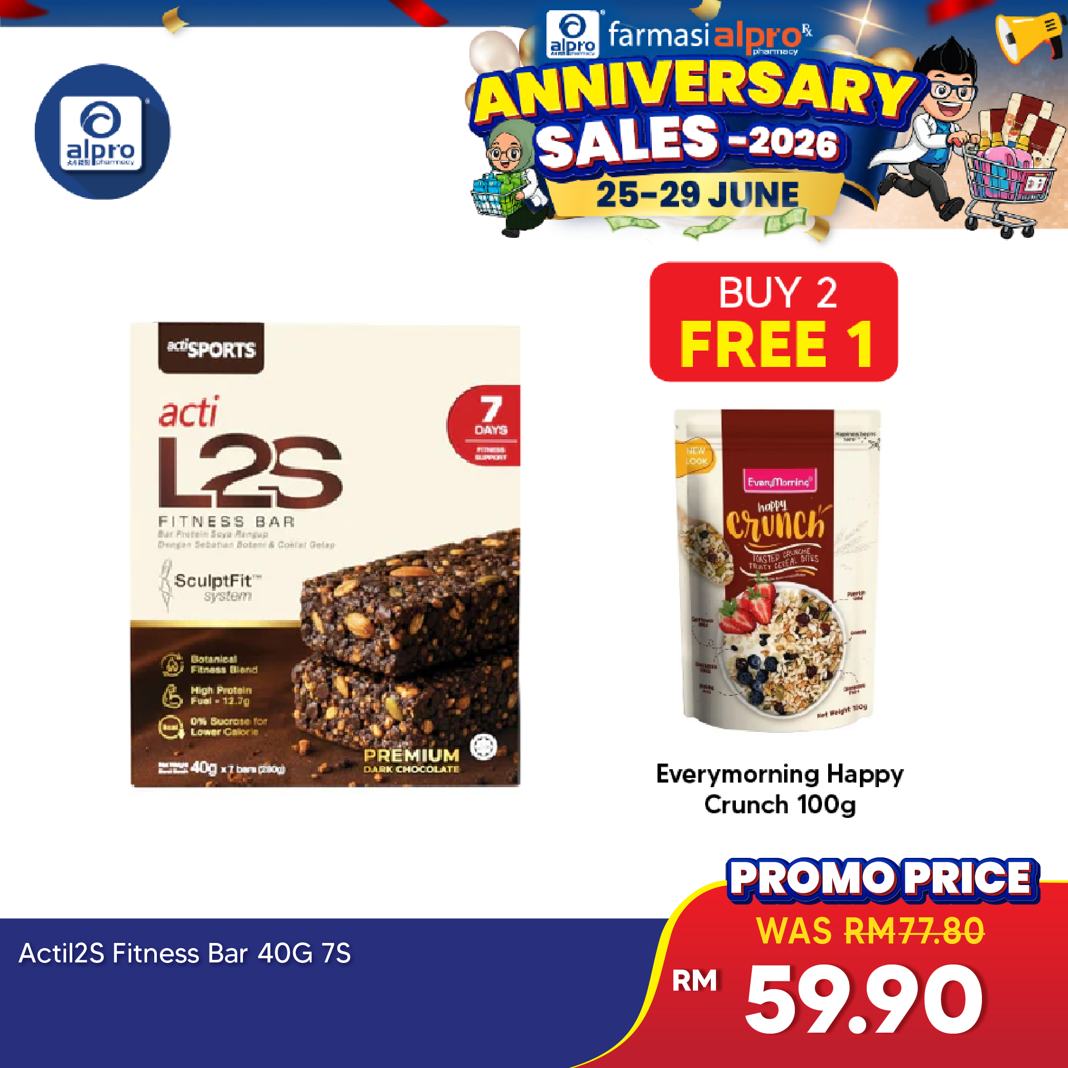 Actisport Acti L2s Fitness Bar 40g 7s | Lower Calorie And High Protein Fuel ACTI