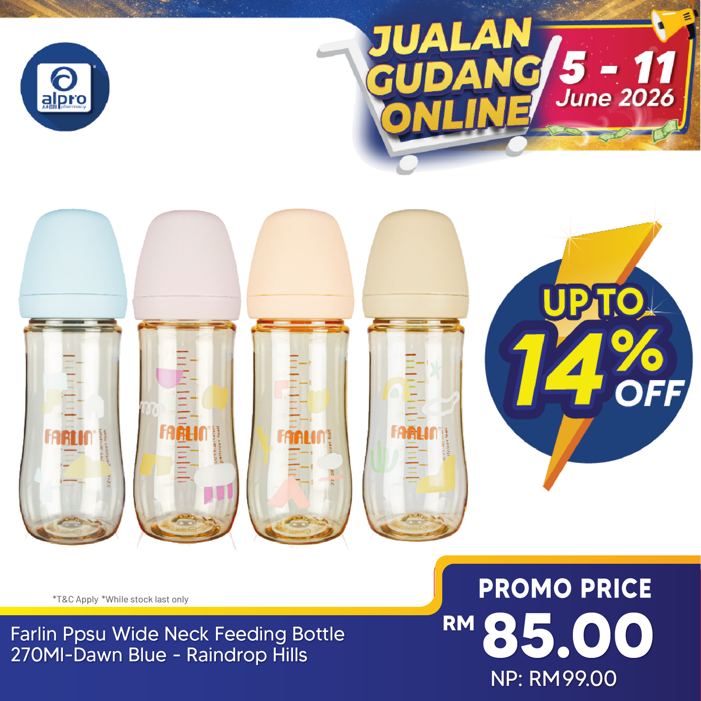 Farlin Ppsu Wide Neck Feeding Bottle 270ml | (Dawn Blue/Soft Lavender/Garden Pink/Coral Cream) Farlin