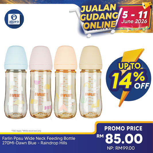Farlin Ppsu Wide Neck Feeding Bottle 270ml | (Dawn Blue/Soft Lavender/Garden Pink/Coral Cream) Farlin