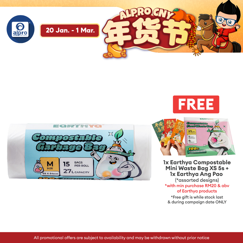 Earthya Compostable Garbage Bag M 15s | 100% No Microplastics & Earth Friendly