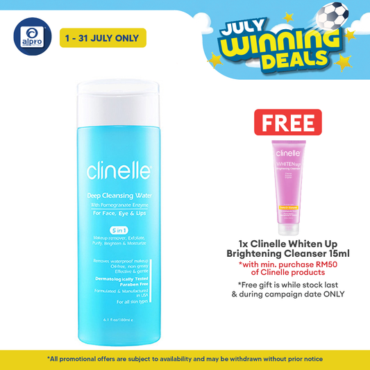 Clinelle Deep Cleansing Water 180mL | Removes Waterproof Makeup Without Leaving Any Oily Residue Clinelle