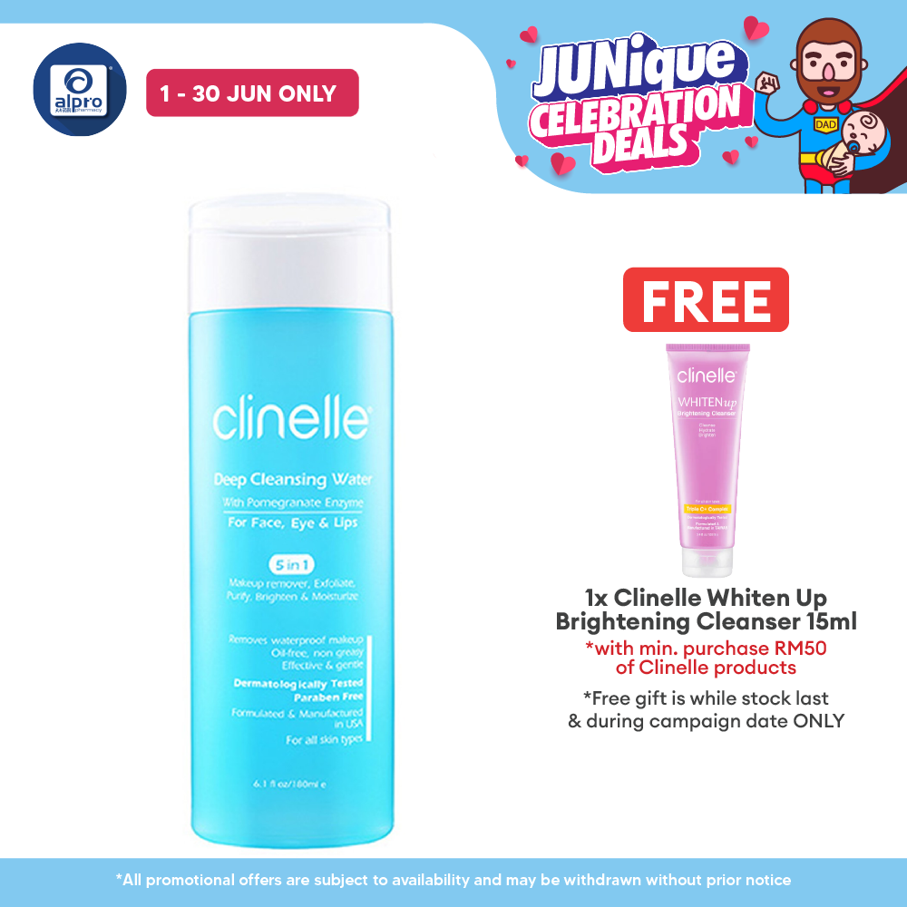Clinelle Deep Cleansing Water 180mL | Removes Waterproof Makeup Without Leaving Any Oily Residue Clinelle