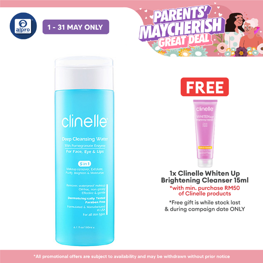 Clinelle Deep Cleansing Water 180mL | Removes Waterproof Makeup Without Leaving Any Oily Residue Clinelle