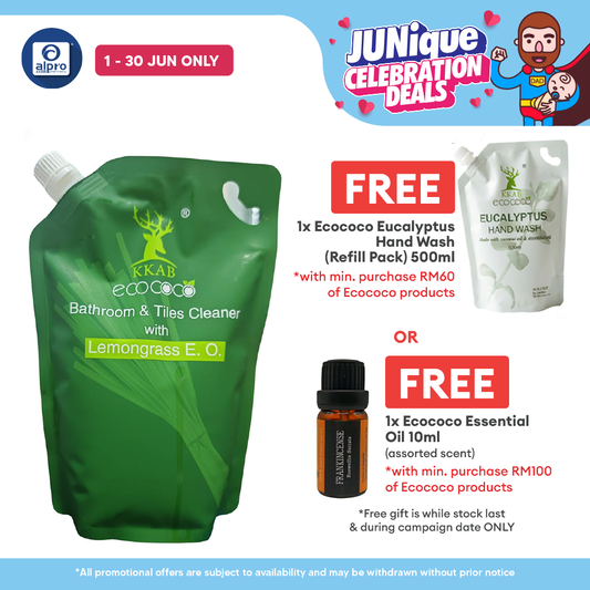 ecococo Lemongrass Bathroom & Tiles Cleaner Refill 1kg | Refreshing Lemongrass Fragrance ecococo