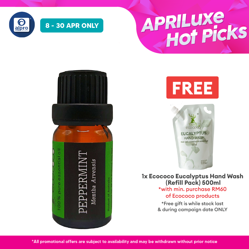 ecococo Peppermint Essential Oil 10mL | Boosts Energy & Focus ecococo