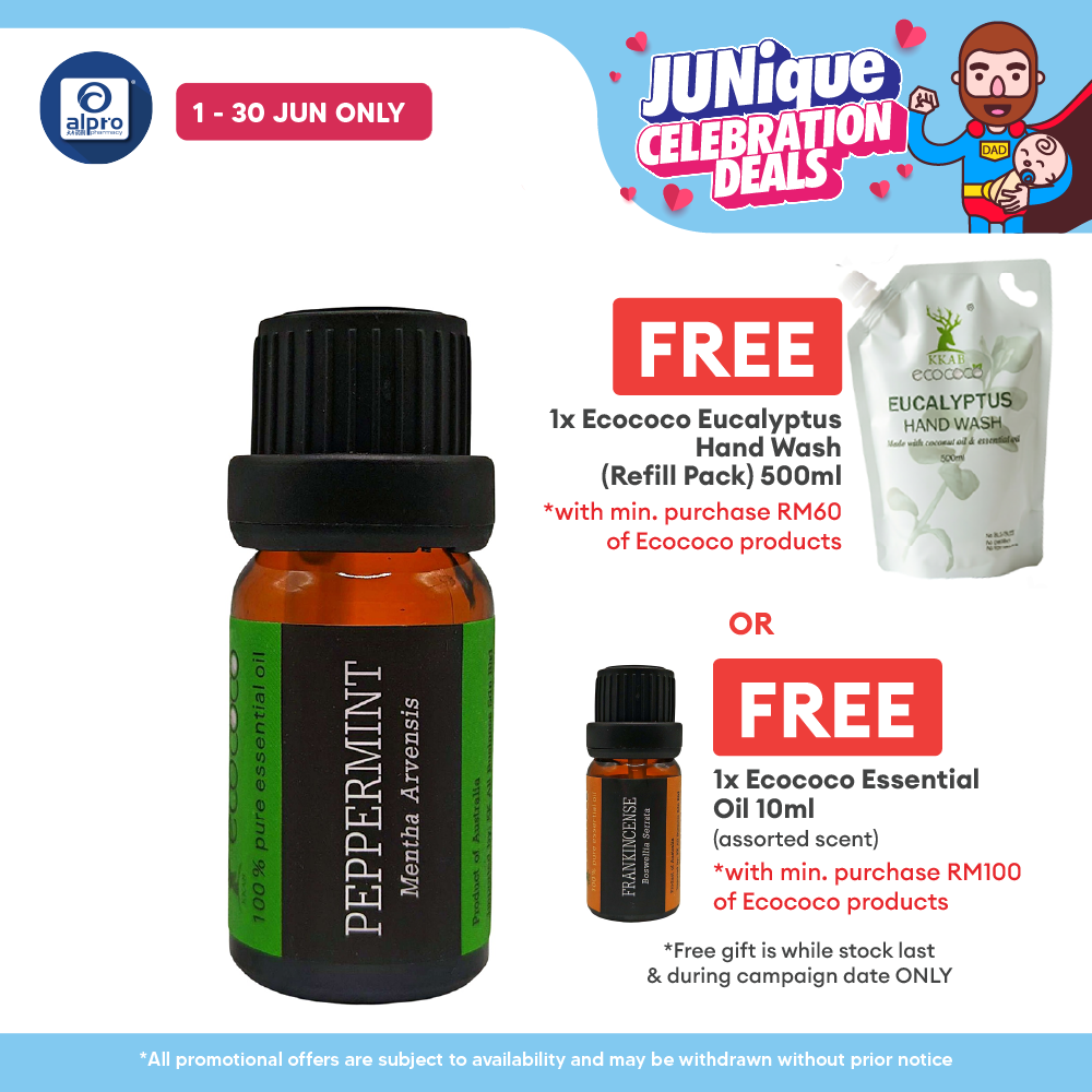 ecococo Peppermint Essential Oil 10mL | Boosts Energy & Focus ecococo