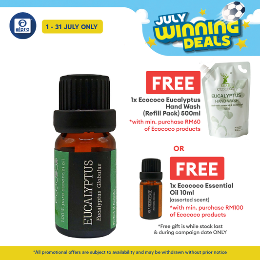 ecococo Eucalyptus Essential Oil 10mL | Energizing Scent & Helps Soothe Blocked Nose ecococo