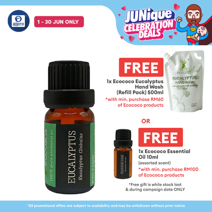 ecococo Eucalyptus Essential Oil 10mL | Energizing Scent & Helps Soothe Blocked Nose ecococo