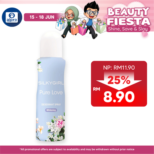 Silkygirl Deodorant Spray Pure Love 100mL | Whitens & Smoothens Underarms SILKYGIRL