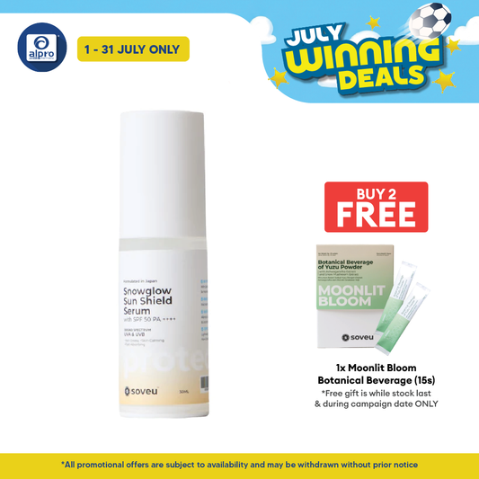Soveu Snowglow Serum Shield SPF 50 PA++++ 30mL | Lightweight Texture & Shield from Harsh Sun Soveu