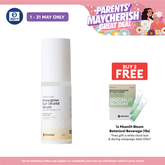 Soveu Snowglow Serum Shield SPF 50 PA++++ 30mL | Lightweight Texture & Shield from Harsh Sun soveu