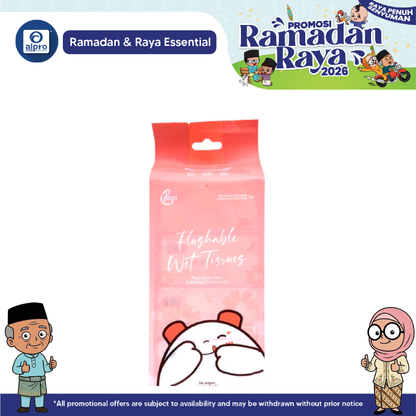 Popi Naam Mini Flushable Wet Tissue 7s ×8 Packs | With Aloe Vera, Chamomile, & Tea Tree POPI