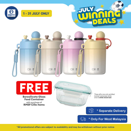 Cille Stainless Steel Kid Water Bottle Pastel with Straw Strap 450mL (XB-25151-450) | 316 Stainless Steel & Food-Grade Cille