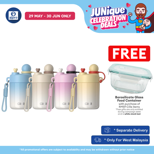 Cille Stainless Steel Kid Water Bottle Pastel with Straw Strap 450mL (XB-25151-450) | 316 Stainless Steel & Food-Grade Cille