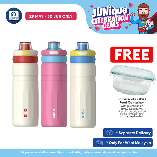 Cille 316 Stainless Steel Water Bottle Sports Style 560mL (XB-25108-560) | One Click Open with Dual Drinking Cap Cille