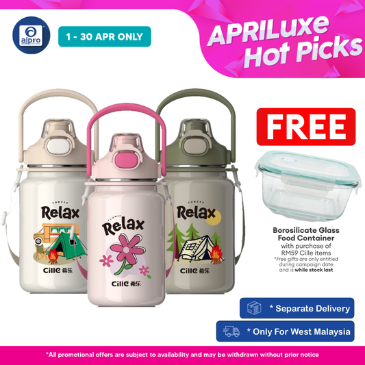 Cille Ceramic Heatlock Tumbler Flask Water Bottle 1L (XB-24155-1.0) | Designed with Anti-Spill Safety Lock Lid Cille