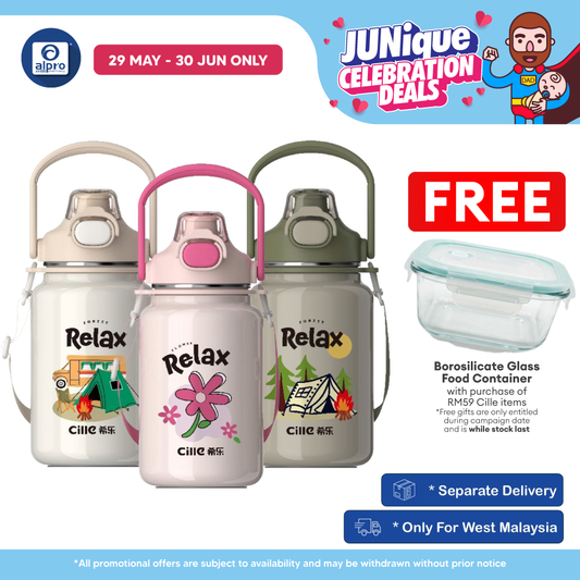 Cille Ceramic Heatlock Tumbler Flask Water Bottle 1L (XB-24155-1.0) | Designed with Anti-Spill Safety Lock Lid Cille
