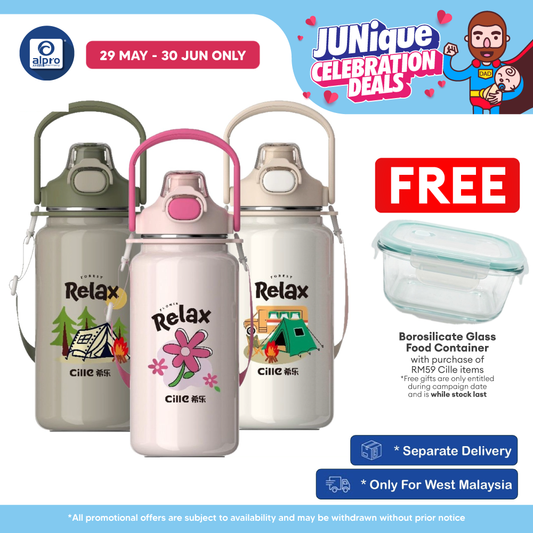 Cille Ceramic Heatlock Tumbler Flask Water Bottle 1.3L (XB-24155-1.3) | Designed with Anti-Spill Safety Lock Lid Cille