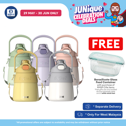 Cille 316 Stainless Steel Fat Dudu Vacuum Thermo Water Bottle 900mL (XB-22140) | with Adjustable Strap and Straw Cille