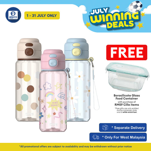 Cille Cute Tritan Water Bottle 520mL (XL-2536-650) | Dual Drink, Leak-Proof, Strap & One-Click Open Cille