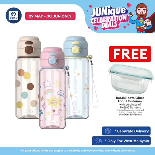 Cille Cute Tritan Water Bottle 520mL (XL-2536-650) | Dual Drink, Leak-Proof, Strap & One-Click Open Cille