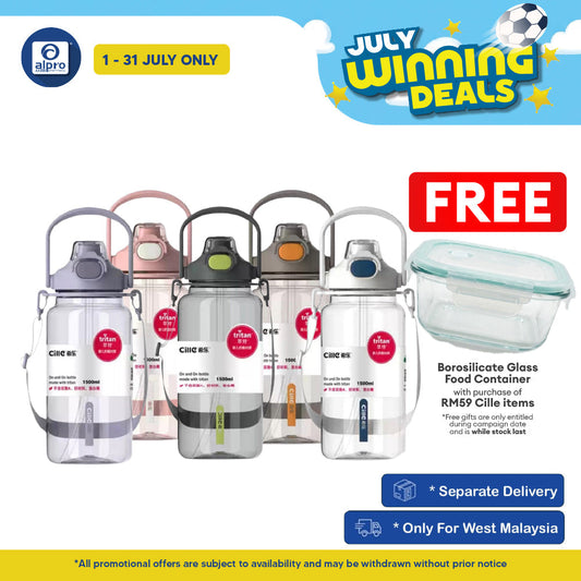 Cille Water Bottle Tritan BPA-Free Plastic Water Bottle with Straw 1.5L (XL-2345) | With Convenient Carrying Strap Cille