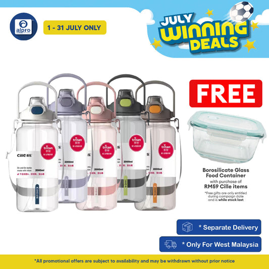 Cille Water Bottle Tritan BPA-Free Plastic Water Bottle with Straw 2L (XL-2346) | With Convenient Carrying Strap Cille