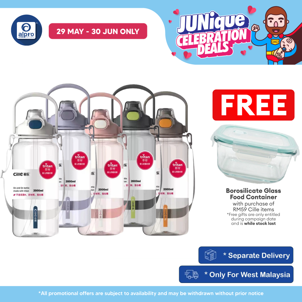 Cille Water Bottle Tritan BPA-Free Plastic Water Bottle with Straw 2L (XL-2346) | With Convenient Carrying Strap Cille