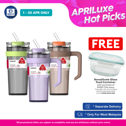 Cille Fitness Bottle Leakproof BPA-Free with Straw 850mL (XL-2496) | Anti-Slip Design & On-The-Go Form Cille