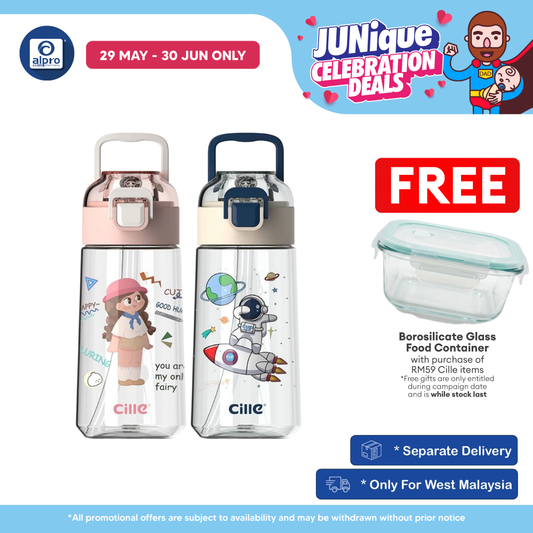 Cille Kids Design Cute with 480mL (XL-2308) | Leakproof & Tritan BPA-Free Water Bottle Cille