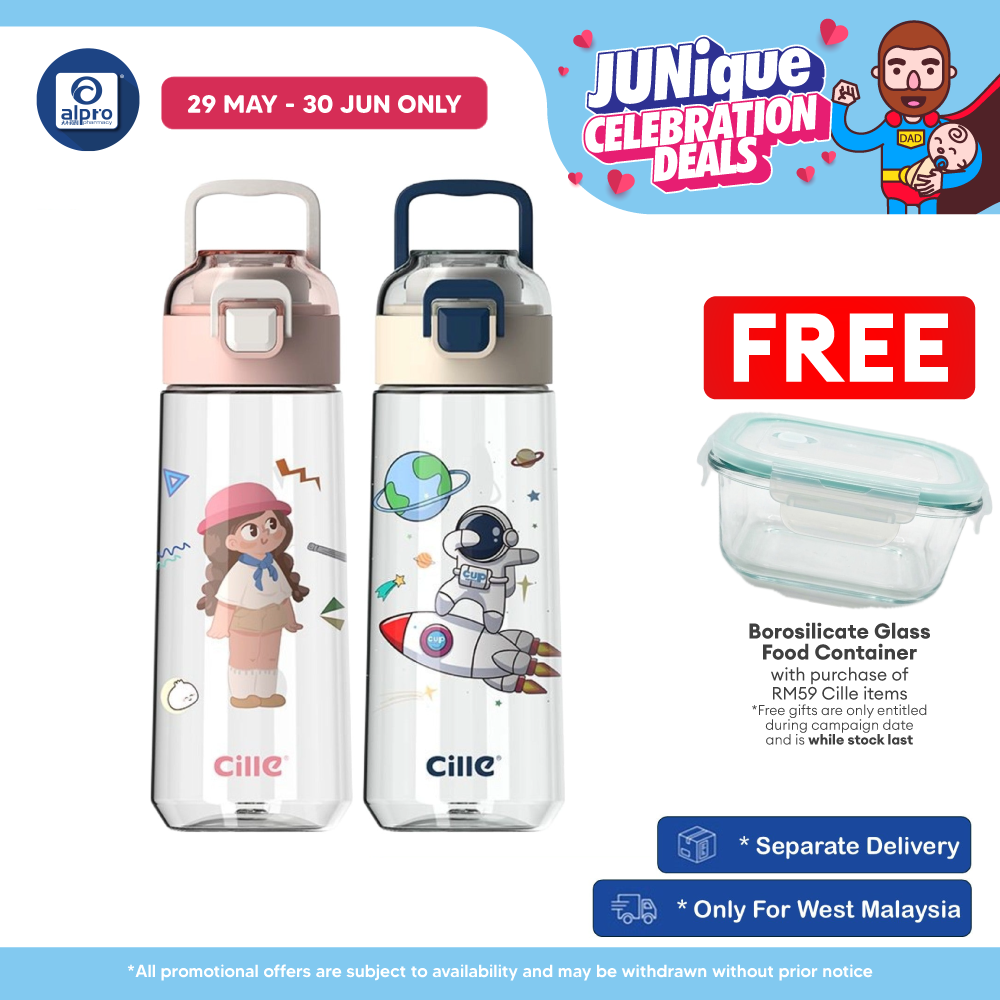 Cille Kids Design Cute with 480mL (XL-2308) | Leakproof & Tritan BPA-Free Water Bottle Available Colours • XL-2308-Pink Cille