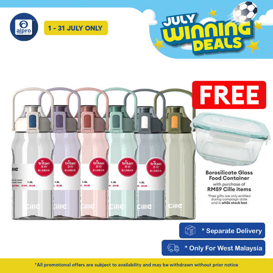 Cille Water Bottle Tritan BPA-Free Plastic with Handle 1.5L (XL-2219) | Heat-Resistant & Odour Free Cille