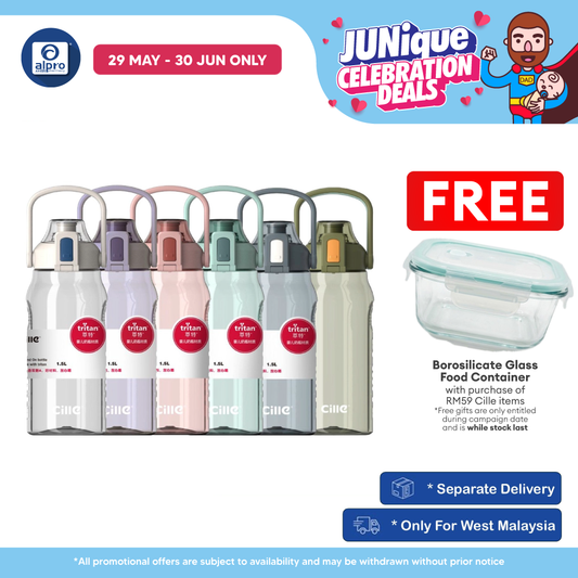 Cille Water Bottle Tritan BPA-Free Plastic with Handle 1.5L (XL-2219) | Heat-Resistant & Odour Free Cille