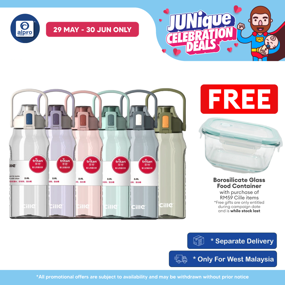 Cille Water Bottle Tritan BPA-Free Plastic with Handle 2L (XL-2220) | Heat-Resistant & Odour Free Cille