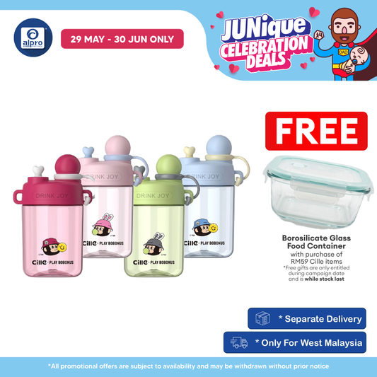 Cille Tritan Baby Child Water Bottle 560mL (BBH-25406-560) | BPA-Free & With Handle + Straw Cille