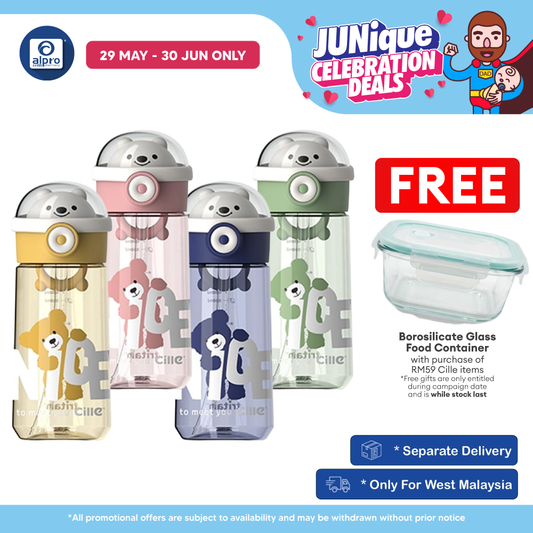 Cille Tritan Baby Child Water Bottle BPA Free with Handle & Straw 480ML (XL-2310) | BPA-free & Odour Free Cille