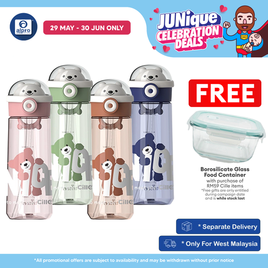 Cille Tritan Baby Child Water Bottle BPA Free with Handle & Straw 480ML (XL-2311) | BPA-free & Odour Free Cille