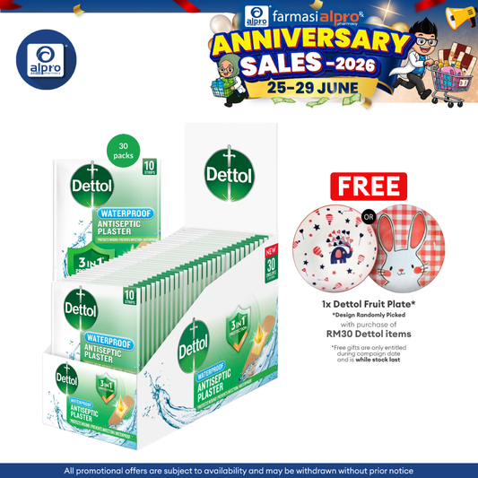 Dettol Antiseptic Plaster Waterproof 30pack ×10strip | Protects Wound & Prevents Infection Dettol