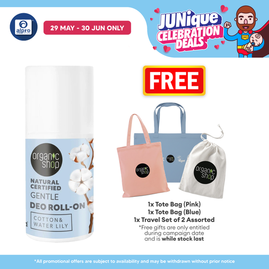 Organic Shop Natural Certified Gentle Deo Roll-On Cotton & Water Lily 50mL | Actively Combats Body Odour Organic Shop