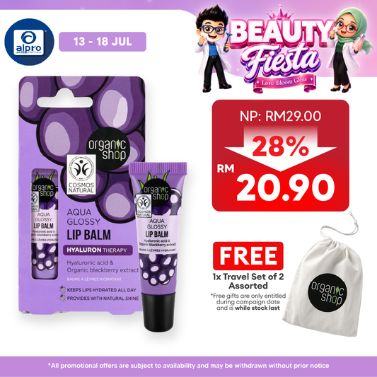 Organic Shop Aqua Glossy Lip Balm 10mL | Long-Lasting Hydration & Non-Sticky Texture Organic Shop