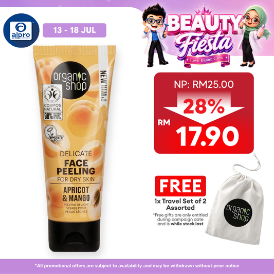 Organic Shop Delicate Face Peel for Dry Skin Apricot & Lactic Acid 75mL | Cleansing Action Helps Renew Skin Organic Shop