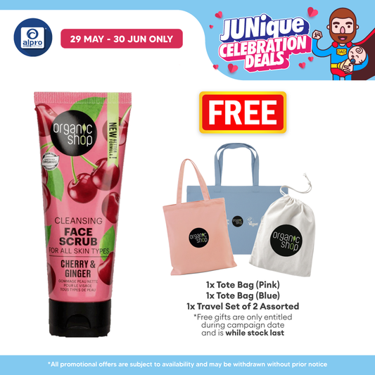 Organic Shop Cleansing Face Scrub For All Skin Types Cherry and Ginger 75mL | Helps Control Skin Oiliness Organic Shop