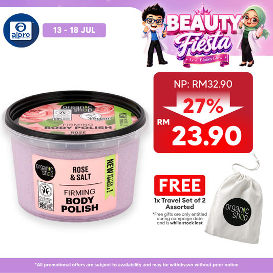 Organic Shop Firming Body Polish Rose & Salt 250mL | Restore Skin Elasticity & Tone Organic Shop