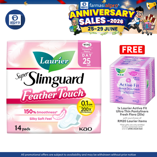 Laurier Super Slim Guard Feather Touch 25cm 14s | Silky Smooth Surface & Ultrathin Pad Laurier