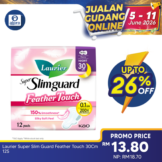 Laurier Super Slim Guard Feather Touch 30cm 12s | Silky Smooth Surface & Ultrathin Pad Laurier