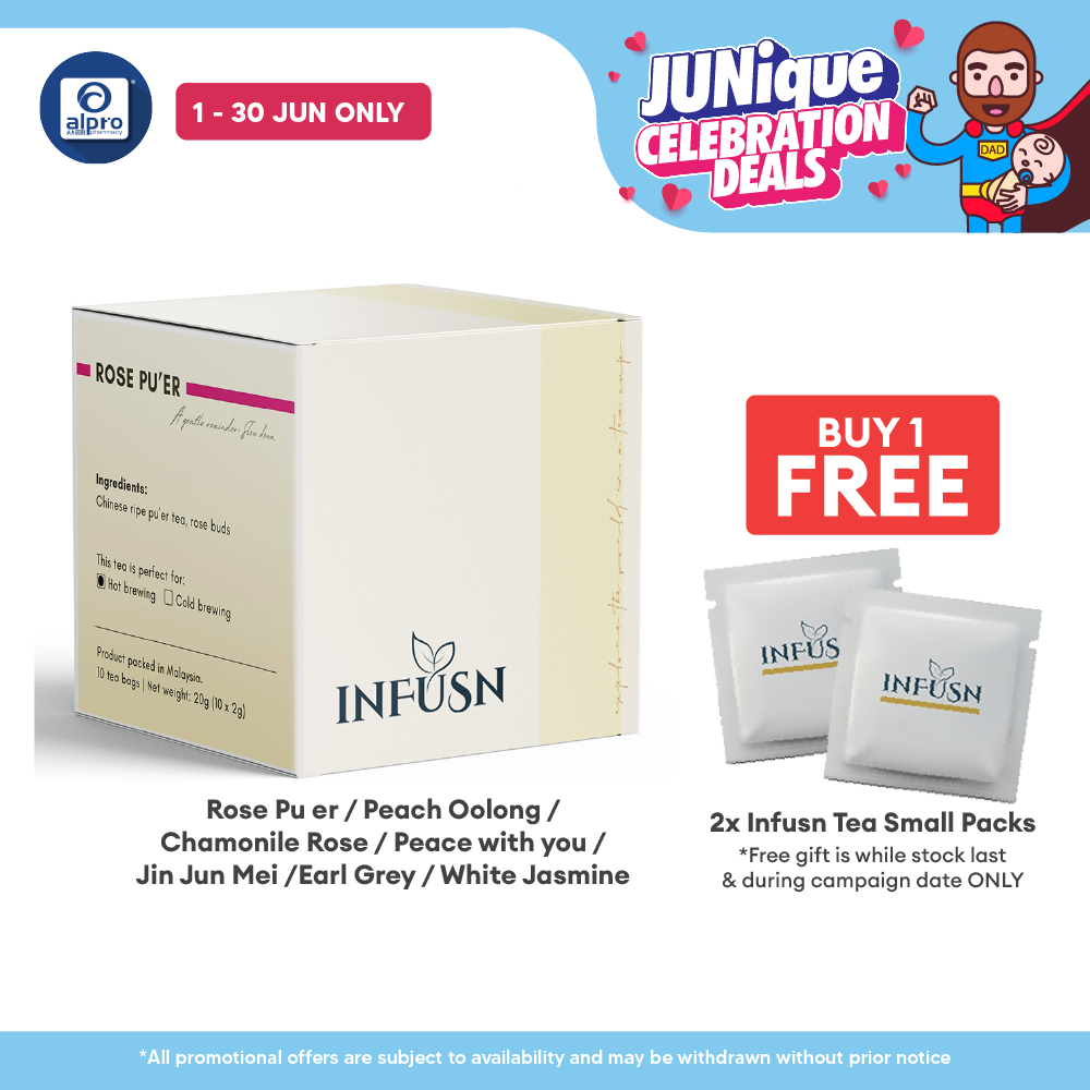 Infusn Tea 10s (Rose Pu er, Peach Oolong, Chamonile Rose, Peace with you, Jin Jun Mei, Earl Grey & White Jasmine) INFUSN
