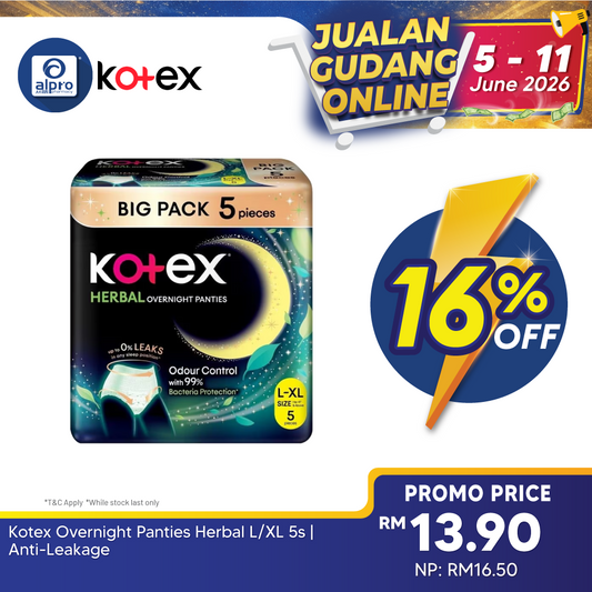 Kotex Overnight Panties Herbal L/XL 5s | Anti-Leakage Kotex