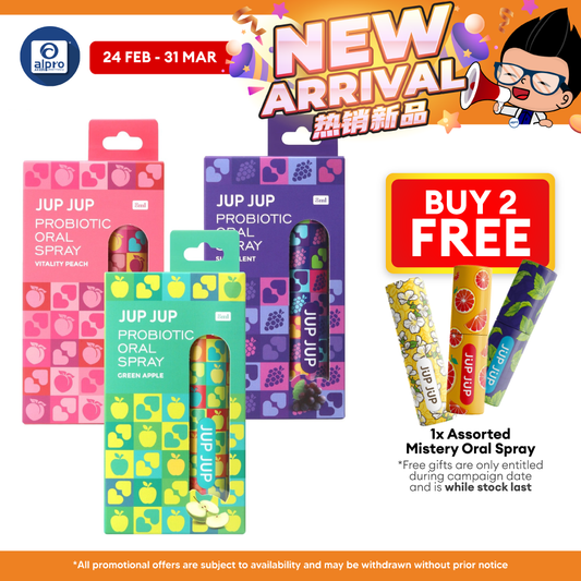 Jup Jup Probiotic Oral Spray 8ml (#Vitality Peach/ #Green Apple/ #Succulent Grape) | Fruity Scent & Long-Lasting Coolnes JUP JUP